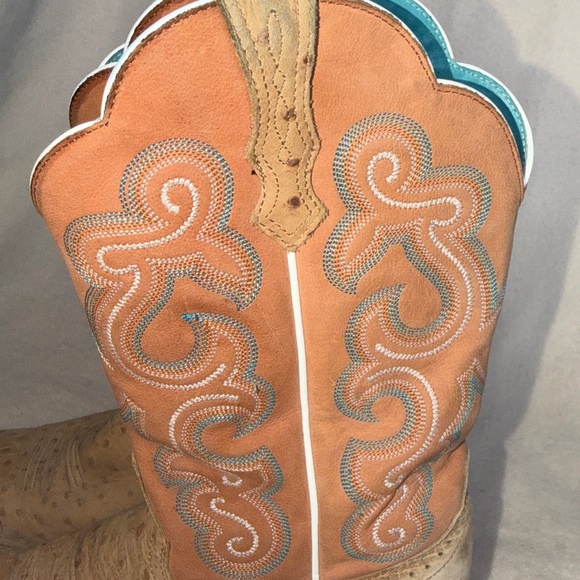 Ariat Square Toe Ostrich Coral Turquoise Boots Women’s Size 9 - Picture 8 of 8